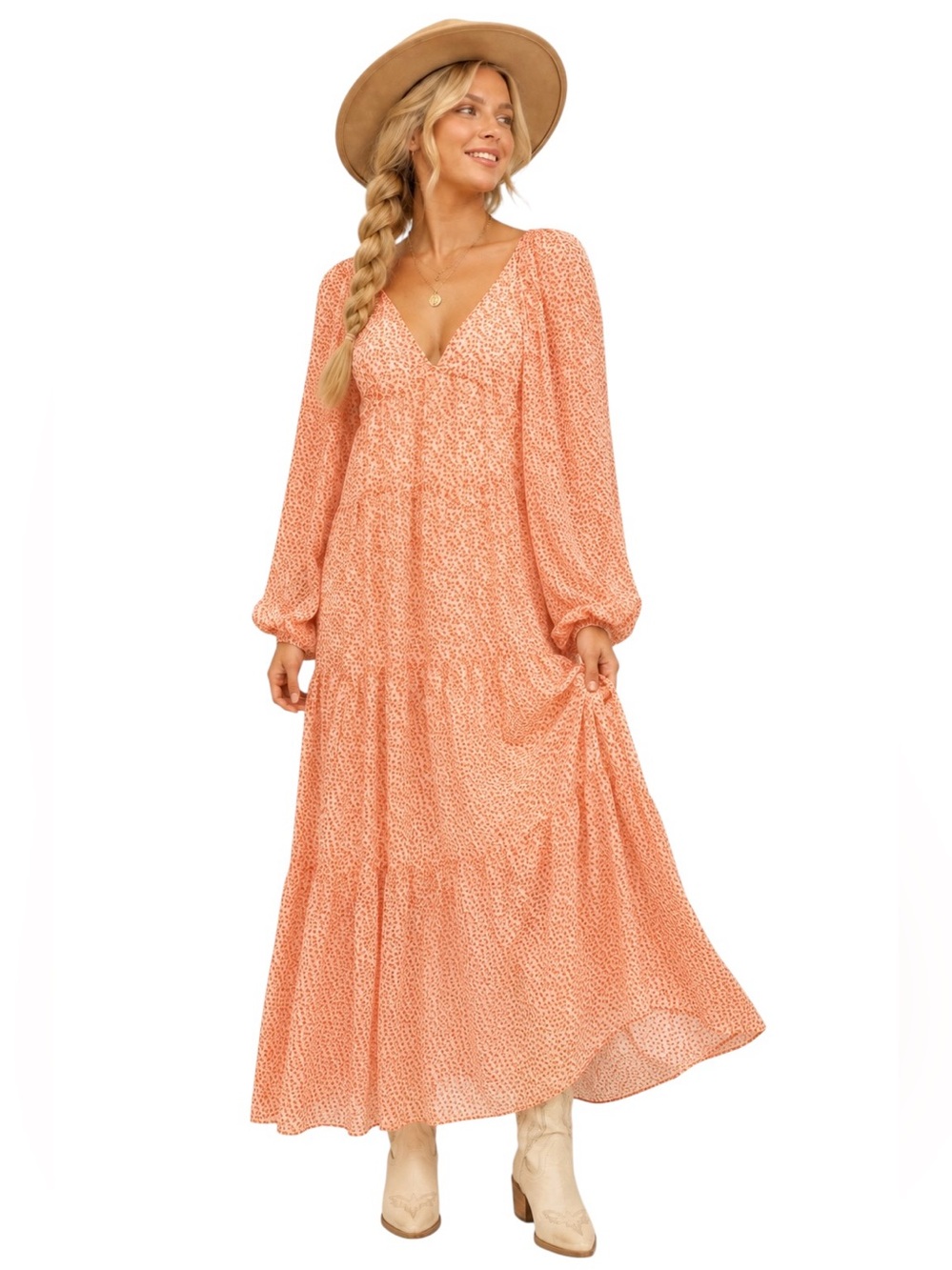 ASOS DESIGN Peach Floral Long Sleeve Maxi Dress Women’s Size 10
